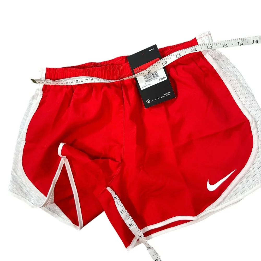 Nike Girls Dry Tempo Red White Mesh Trim Running Athletic Shorts Size L
